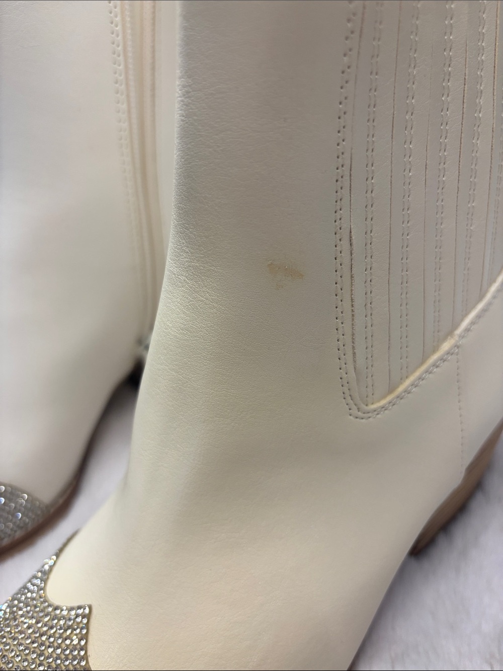 Cream Ankle Booties with Silver Crystal Toe - Picture 7 of 8